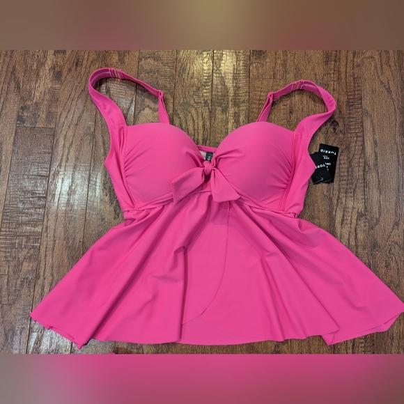 Torrid Wireless Pink Tankini Top & Multi Striped Bottoms Size 10/12  0x D/DD - Picture 4 of 15